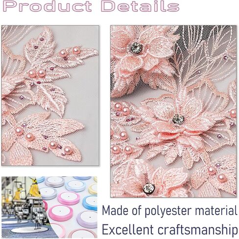 3D Embroidered Flower Fabric Beaded Rhinestones Pearl Lace Applique, DIY Patches Accessory for Wedding Dresses，Neckline Bodice Pants(Black-Right) in Saudi Arabia