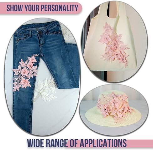 3D Embroidered Flower Fabric Beaded Rhinestones Pearl Lace Applique, DIY Patches Accessory for Wedding Dresses，Neckline Bodice Pants(Black-Right) in Saudi Arabia