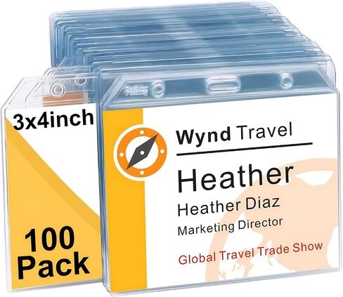 Fushing 3x4 Name Badge Holders - Clear PVC No Zipper Horizontal Name Tag Badge ID Card Holders for 3 x 4 Inch Name Badge Inserts or Name Tag Inserts or Name Badge Insert Refills (100) in Kuwait