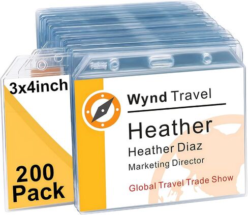 Fushing 3x4 Name Badge Holders - Clear PVC No Zipper Horizontal Name Tag Badge ID Card Holders for 3 x 4 Inch Name Badge Inserts or Name Tag Inserts or Name Badge Insert Refills (100) in Kuwait