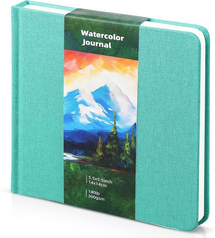 Dispowreath 5.5 "× 5.5" Sketchbook Bookbook Journal Square Bookbook Cold Press 140lb 300gsm Cotton Paper 48 Pages Place Notebook Paper (الفيروز ، 5.5 × 5.5 بوصة) in Saudi Arabia