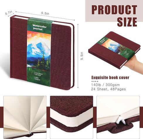 Dispowreath 5.5 "× 5.5" Sketchbook Bookbook Journal Square Bookbook Cold Press 140lb 300gsm Cotton Paper 48 Pages Place Notebook Paper (الفيروز ، 5.5 × 5.5 بوصة) in Saudi Arabia