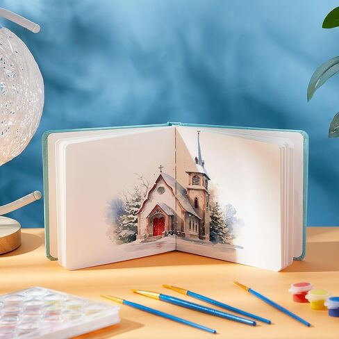Dispowreath 5.5 "× 5.5" Sketchbook Bookbook Journal Square Bookbook Cold Press 140lb 300gsm Cotton Paper 48 Pages Place Notebook Paper (الفيروز ، 5.5 × 5.5 بوصة) in Saudi Arabia