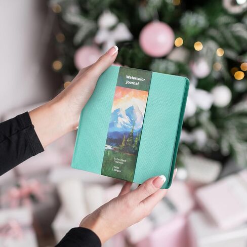 Dispowreath 5.5 "× 5.5" Sketchbook Bookbook Journal Square Bookbook Cold Press 140lb 300gsm Cotton Paper 48 Pages Place Notebook Paper (الفيروز ، 5.5 × 5.5 بوصة) in Saudi Arabia