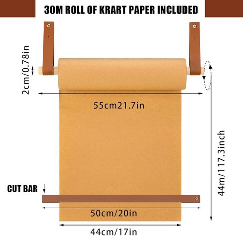 Lincia Wall-Mounted 12" Kraft Paper Roll Dispenser-Roller Kraft Paper Roll Display - Wall Decor/Butcher Paper Holder - Includes 30meter Kraft Paper Roll for Artwork, to-do Lists, Ideas Ideal for Home in Saudi Arabia