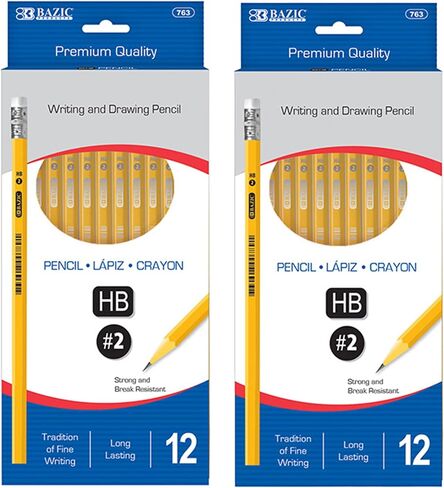 BAZIC Pencil #2 HB Pencils, Latex Free Eraser, Premium Wood Yellow Unsharpened Pencils (12/Pack), 1-Pack in Saudi Arabia