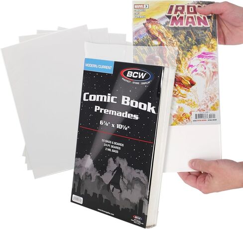 BCW Current Premade Comic Bags & Boards | Preloaded Sleeves & Backer Boards for Modern Comics (100 Pack, Non-Resealable) in Saudi Arabia