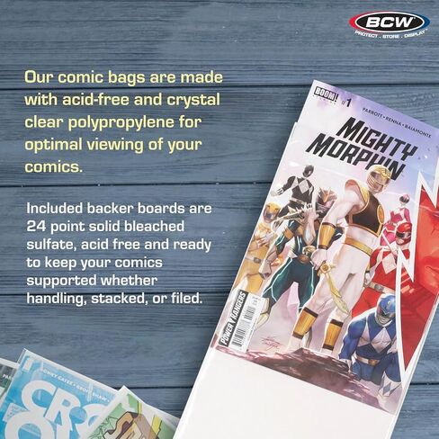 BCW Current Premade Comic Bags & Boards | Preloaded Sleeves & Backer Boards for Modern Comics (100 Pack, Non-Resealable) in Saudi Arabia