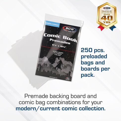 BCW Current Premade Comic Bags & Boards | Preloaded Sleeves & Backer Boards for Modern Comics (100 Pack, Non-Resealable) in Saudi Arabia