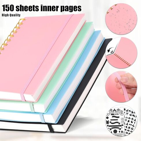 Koogel Dotted Journal Notebook, 8.3 x 11.4 Inch, 150 Sheets Dotted Spiral Notebook, Pink Hardcover with Stencil in Saudi Arabia