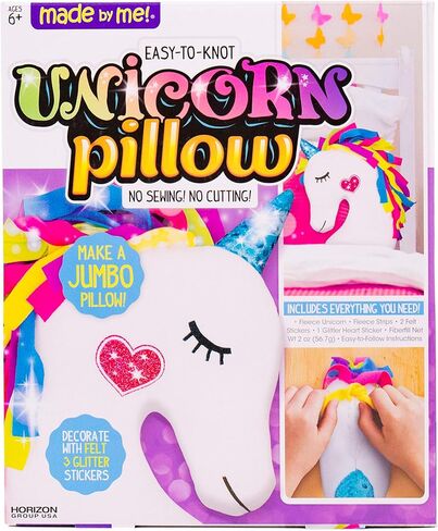 Made By Me Make Your Own Unicorn Pillow by Horizon Group USA, Unicorn Shaped DIY Decorative Pillow. Fiberfill, Glitter Stickers & Rainbow Fleece Strips Included. No Sewing Needed in Kuwait