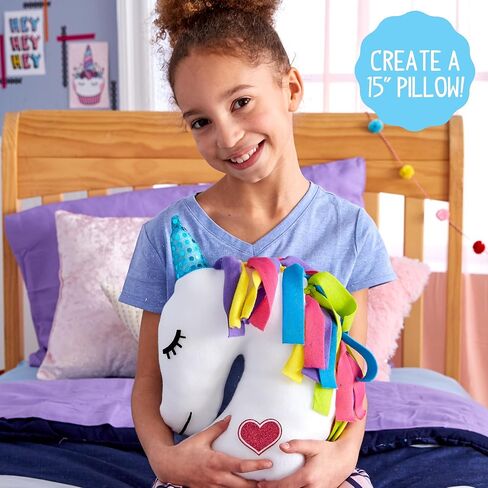 Made By Me Make Your Own Unicorn Pillow by Horizon Group USA, Unicorn Shaped DIY Decorative Pillow. Fiberfill, Glitter Stickers & Rainbow Fleece Strips Included. No Sewing Needed in Kuwait