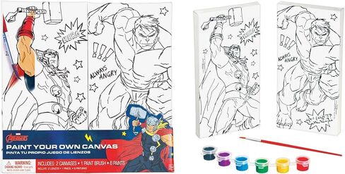 Marvel Avengers Color Your Own Canvas- 2 Canvases (8" x 4" ), 1 Brush, 6 Vivid Paints - Perfect Creative Gift for Kids & Fans - 1 Set in Saudi Arabia