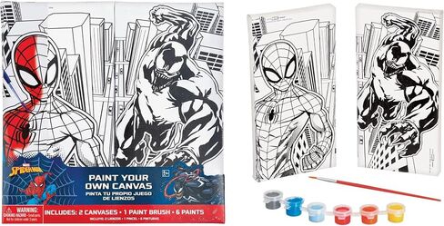 Marvel Avengers Color Your Own Canvas- 2 Canvases (8" x 4" ), 1 Brush, 6 Vivid Paints - Perfect Creative Gift for Kids & Fans - 1 Set in Saudi Arabia