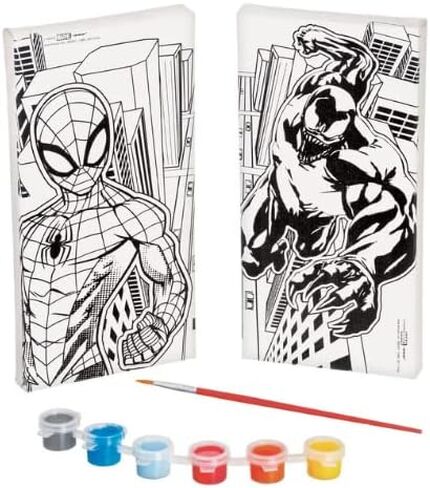 Marvel Avengers Color Your Own Canvas- 2 Canvases (8" x 4" ), 1 Brush, 6 Vivid Paints - Perfect Creative Gift for Kids & Fans - 1 Set in Saudi Arabia