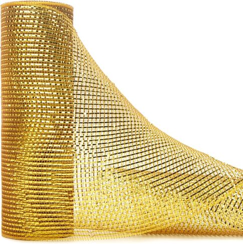 Ribbli Gold Metallic Mesh Ribbon, 10 inch x 30 feet(10Yard), Gold with Gold Deluxe Foil, Christmas Ribbon for Wreath Swags and Christmas Tree Decoration in Kuwait