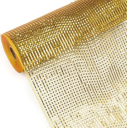 Ribbli Gold Metallic Mesh Ribbon, 10 inch x 30 feet(10Yard), Gold with Gold Deluxe Foil, Christmas Ribbon for Wreath Swags and Christmas Tree Decoration in Kuwait