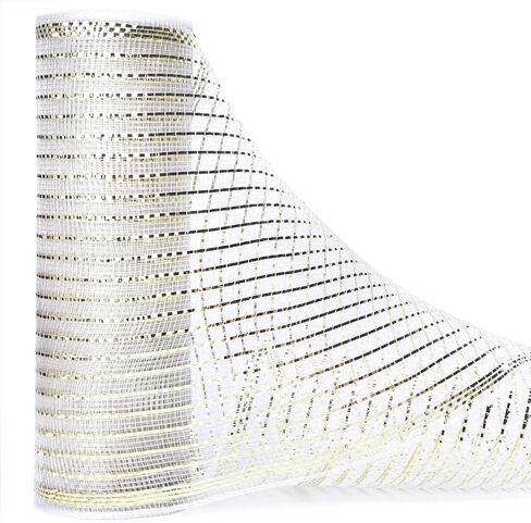 Ribbli Gold Metallic Mesh Ribbon, 10 inch x 30 feet(10Yard), Gold with Gold Deluxe Foil, Christmas Ribbon for Wreath Swags and Christmas Tree Decoration in Kuwait