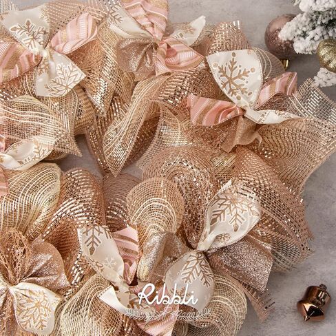 Ribbli Gold Metallic Mesh Ribbon, 10 inch x 30 feet(10Yard), Gold with Gold Deluxe Foil, Christmas Ribbon for Wreath Swags and Christmas Tree Decoration in Kuwait