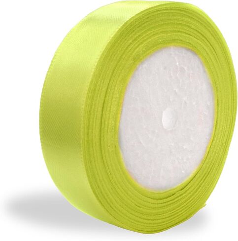 الشريط 1 بوصة كهربائية أصفر نيون أشرطة صفراء للحرف اليدوية هدية الشريط ضوء الجير الساتان لفة الشريط الصلبة 1 في × 25 ياردة in Kuwait