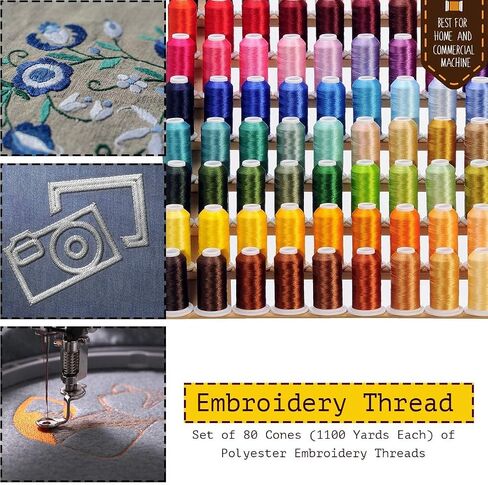 80 Spools Embroidery Sewing Machine Polyester Thread 120D/2 40weight Each Spool 500M(550) Compatible with Janome, Brother Babylock Singer Pfaff Husqvarna Bernina Machine in Saudi Arabia