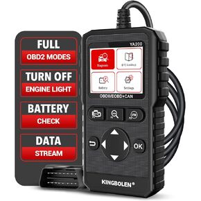ماسح ضوئي KINGBOLEN YA200 obd2، قارئ رمز obd2 للسيارة، فحص ضوء المحرك، ماسح ضوئي للسيارة obdii وظائف كاملة مع اختبار الجهد obd2 أداة تشخيص الماسح الضوئي لجميع السيارات obdii can منذ عام 1996