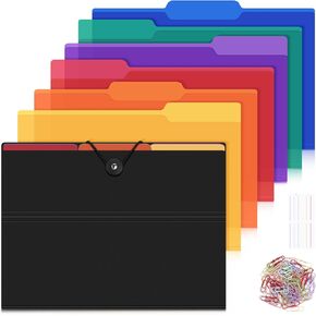 Uquelic Manilla Folders 8.5 x 11/A4 Size, Colored Folders with 6 Plastic Manilla Pockets, Color File Folders Page Protector 1/3-Cut Tabs for Office Important Document Organizer (1 Pack)