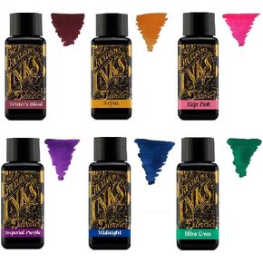 Diamine Fountain Pen Ink 30ml - Color Wheel - 6 x Bottles - Writers Blood, Sepia, Imperial Purple, Midnight, Hope Pink, Ultra Green