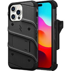 ZIZO Bolt Bundle for iPhone 15 Pro Max Case with Screen Protector Kickstand Holster Lanyard - Black