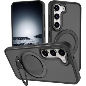 حامل حلقي مغناطيسي من STERKER لهاتف Samsung Galaxy S23 + حافظة [حماية من السقوط من الدرجة العسكرية] [متوافق مع المغناطيسي] مع مسند، حافظة نحيفة شفافة غير لامعة لهاتف S23 Plus، أسود in Kuwait