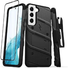 حزمة ZIZO Bolt لحافظة Galaxy S22 مع واقي شاشة ومسند وحافظة - أسود
