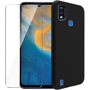 Case for ZTE Blade A51 + Glass Screen Protector Tempered Film - Transparent Silicone Soft Flexible Bumper Shockproof TPU Protective Cover Shell for ZTE Blade A51 (Black)