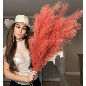 Brown Gold Fake Artificial Faux Pampas Grass Large Bundle 3 Tall 115cm 45" Extra Fluffy Stems 18 Decorative Branches for Artificial Floor Plant Vase Fillers for Boho Chic Home Living Room Decor