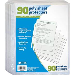 Better Office Products 90 Count Sheet Protectors, 100 Percent Poly Sheet Protectors 8.5 x 11", Top Loading Paper Protectors