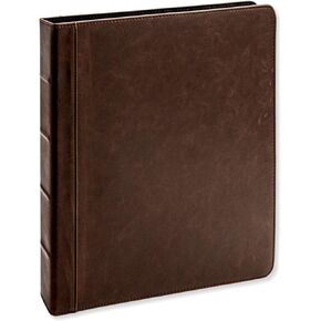 Vintage Professional 3 Ring Binder Organizer, 1-inch Round Rings, 8.5" x 11" Sheet Size, 2 Inner Pockets, 1.6" Spine, Appearance of Antique Brown Leather