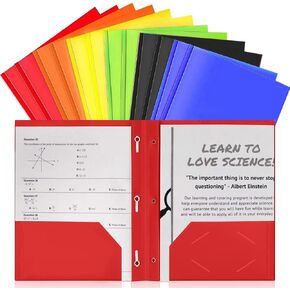 Plastic Pockets Folders, Colored Plastic Folders Binder Folders with Pockets and Prongs, Folders for Office and School, Letter Size, 5 Assorted Colors (12 pcs)