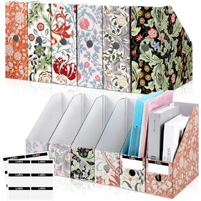 PerKoop 6 Pcs Magazine File Holder Foldable Decorative Cardboard Folders 6 Patterns Colored File Folders with Printable White Sticker Labels for School Office Home (Floral)