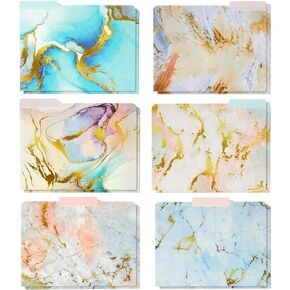 12 Pack Letter Size Decorative Marble File Folders with 1/3 Tabs, Pink, Blue, Gold Foil (9.5 x 11.5 in)