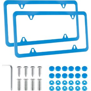 2PCS Stainless Steel License Plate Frames, 4 Holes Car Licence Plate Covers with Screws Washers and Caps, Car Exterior Accessories, License Plate Holder for US Vehicles (Red)