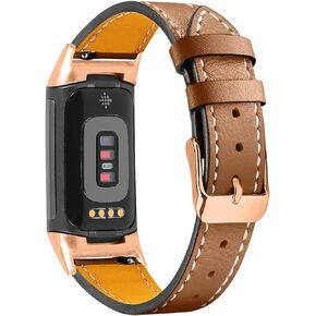Leather Bands Compatible with Fitbit Charge 6/Charge 5, Replacement Genuine Leather Straps for Women Men