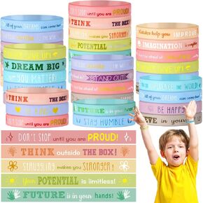 60 Pcs Motivational Silicone Bracelets Motivational Quote Rubber Wristbands Inspirational Silicone Wristband for Kids Children Teens Women Men School Home Office Party Favor Gifts