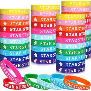100 Pieces Star Student Wristbands Fancy Reward Bracelets for Students Beautiful Star Color Wristbands Star Student Silicone Bracelets for Kids Custom Silicone Bracelets for School Classroom Kids