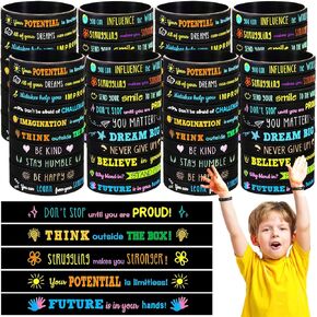 60 Pcs Motivational Silicone Bracelets Motivational Quote Rubber Wristbands Inspirational Silicone Wristband for Kids Children Teens Women Men School Home Office Party Favor Gifts