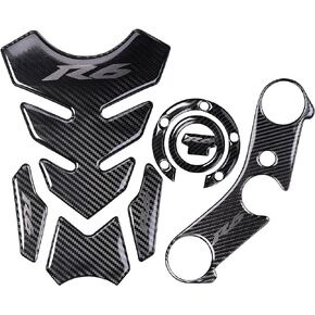 Real Carbon Fibre Gas Cap, Triple Tree Front End Upper, Top Clamp Decal Stickers, Tank Pad, Tank Protector for R6, 4 Pcs Per Set(Grey)
