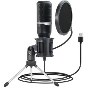 USB Microphone, Computer Condenser Mic for PC, with Pop Filter for Streaming, Gaming, Podcasting, Compatible with Laptop Or Desktop Windows Computer,Omnidirectional Recording Modes