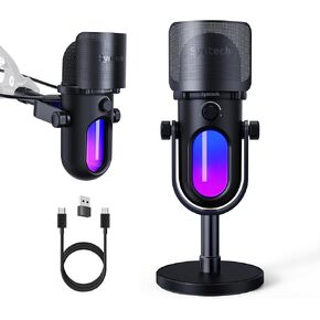 ميكروفون ألعاب Syntech للكمبيوتر الشخصي، ميكروفون USB للبث، البودكاست، التسجيل، ميكروفون مكثف مع أضواء RGB، لمسة كتم الصوت، مقبض الكسب، مقبس سماعة الرأس، مرشح البوب، حامل لجهاز Mac/ PS4/ PS5-GlowMic in Kuwait