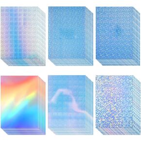 72 Sheets Holographic Sticker Paper with Gem Star A4 Size Printable Holographic Laminate Sheets Vinyl Star Sticker Paper Self Adhesive Waterproof for Ink Jet Laser Printer, 8.27" x 11.7"