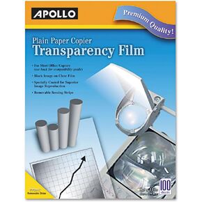 Apollo Transparency Film for Plain Paper Copier, Black on Clear Sheet, with Stripe, 100 Sheets/Pack (VPP201CE)