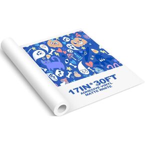 Matte Printable Adhesive Vinyl Roll 24in x 100ft / 17in x 30ft Inkjet Sticker Paper for All Professional Inkjet Printers for Office School DIY Factory Enterprise, 4 Mil Thick(17 inch x 30 ft)