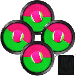 Aneco Toys Toss and Catch Paddle Game Set Disc Paddles and Toss Ball Sport Game with Storage Bag, 4 Paddles and 4 Balls